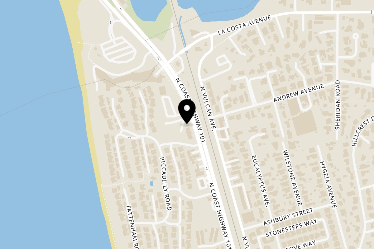 Map showing the location of Roberto's Mexican Food Leucadia on 1900 N Coast Hwy 101 in Encinitas